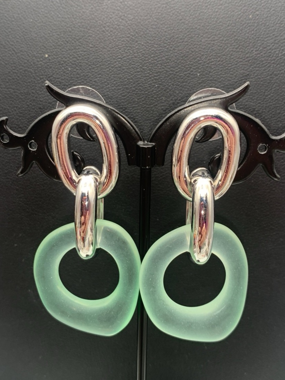 Silver tone & Seafoam Green Link Drop Earrings - Women Jewelry